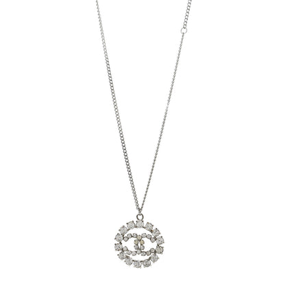 Chanel Crystal CC Medallion Pendant Necklace Silver 1 of 6