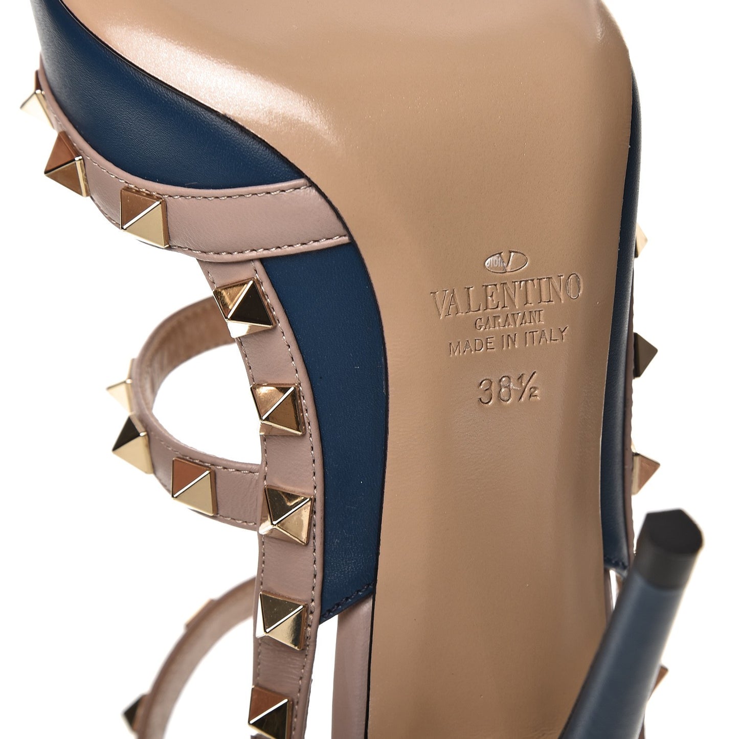 Nappa Rockstud Ankle Strap 100mm Pumps 38.5 Peacock Poudre