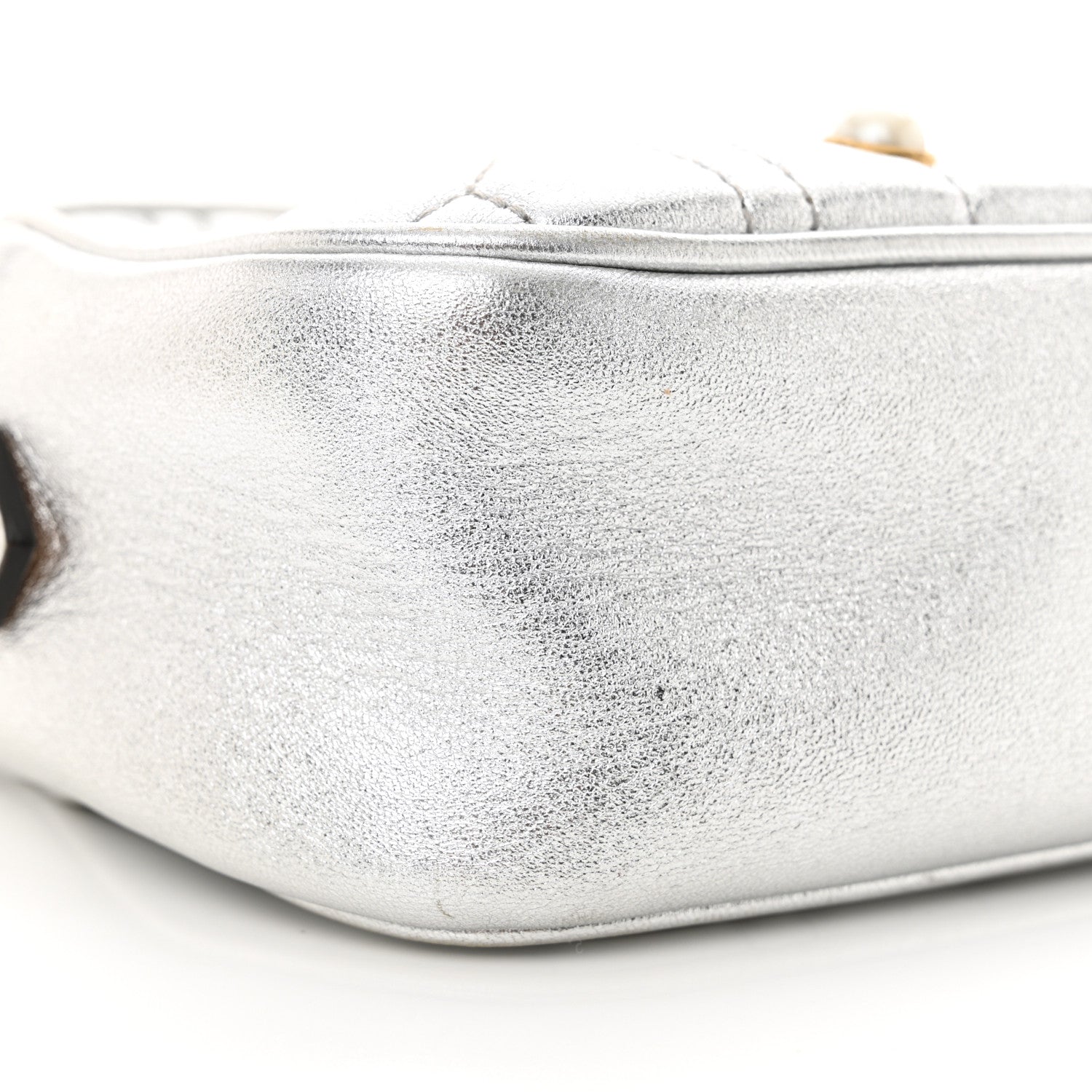 Gucci Metallic Calfskin Matelasse Studded Small Pearly GG Marmont Chain Shoulder Bag Silver 9 of 14