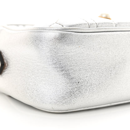 Gucci Metallic Calfskin Matelasse Studded Small Pearly GG Marmont Chain Shoulder Bag Silver 9 of 14