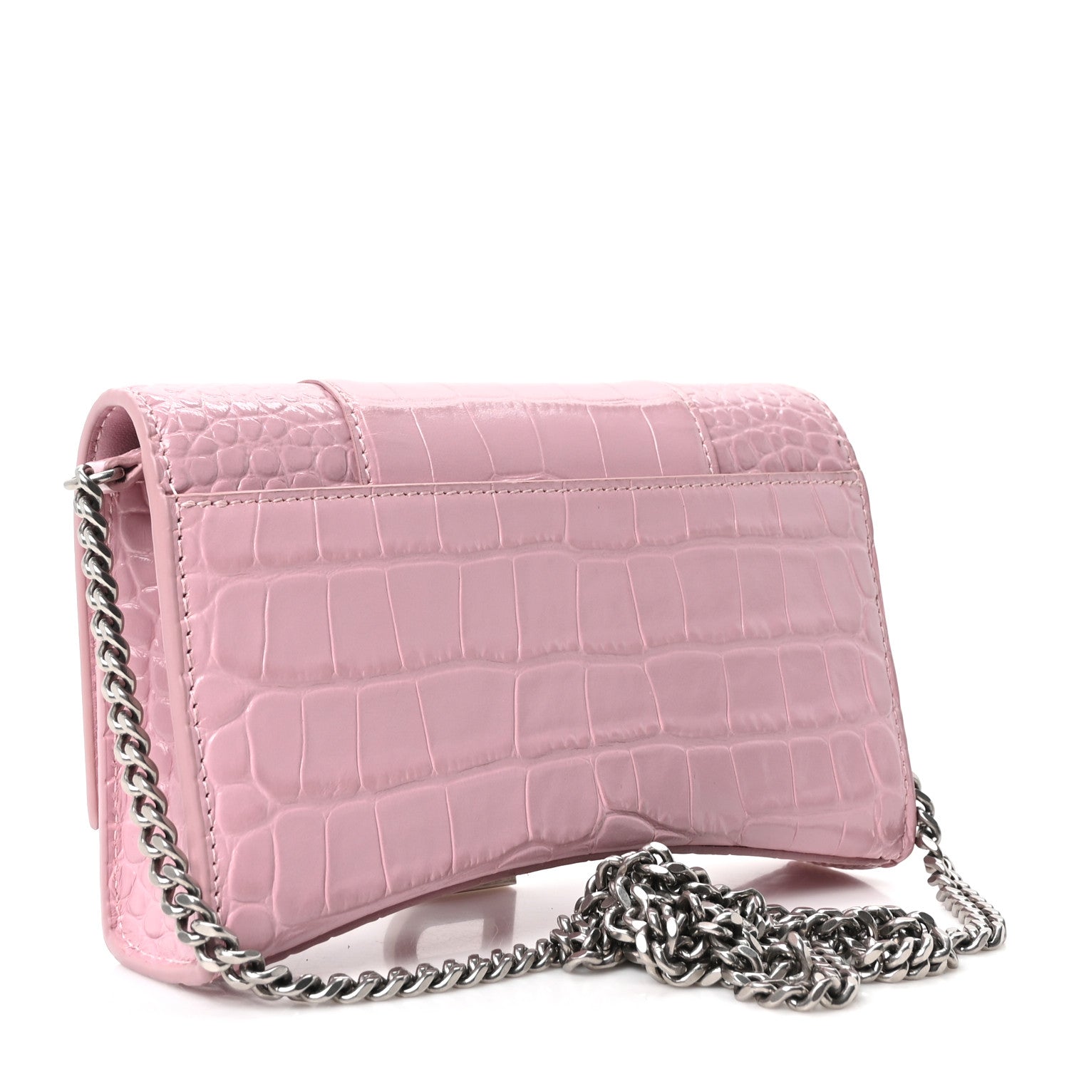 Balenciaga Shiny Calfskin Crocodile Embossed Hourglass Chain Bag Powder Pink 3 of 9