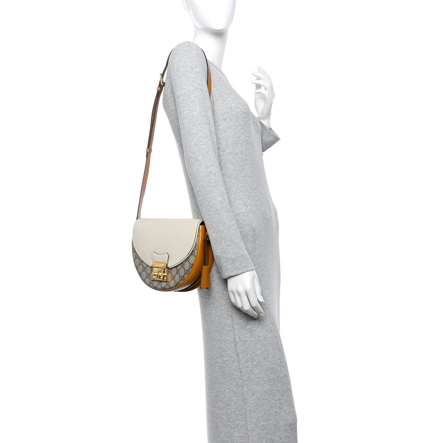 GG Supreme Monogram Calfskin Small Padlock Messenger Shoulder Bag Beige Mystic White Sun Oil