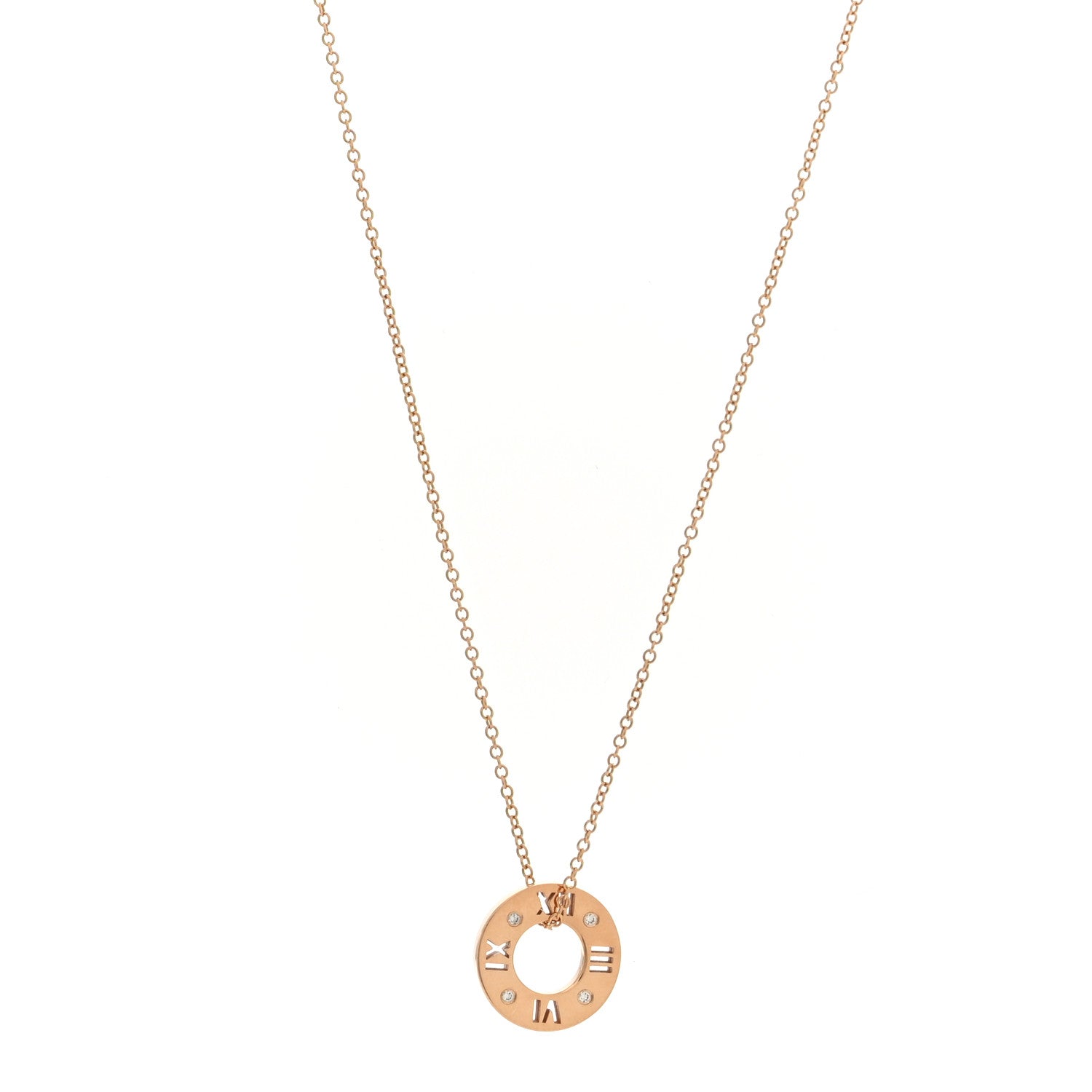 Tiffany 18K Rose Gold Diamond Atlas Pierced Pendant Necklace 1 of 5