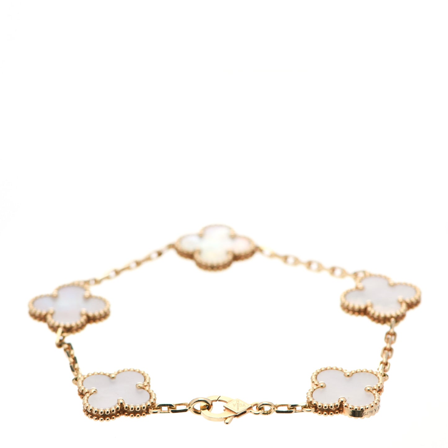 18K Yellow Gold Mother of Pearl 5 Motifs Vintage Alhambra Bracelet