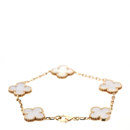 Van Cleef & Arpels 18K Yellow Gold Mother of Pearl 5 Motifs Vintage Alhambra Bracelet 3 of 6