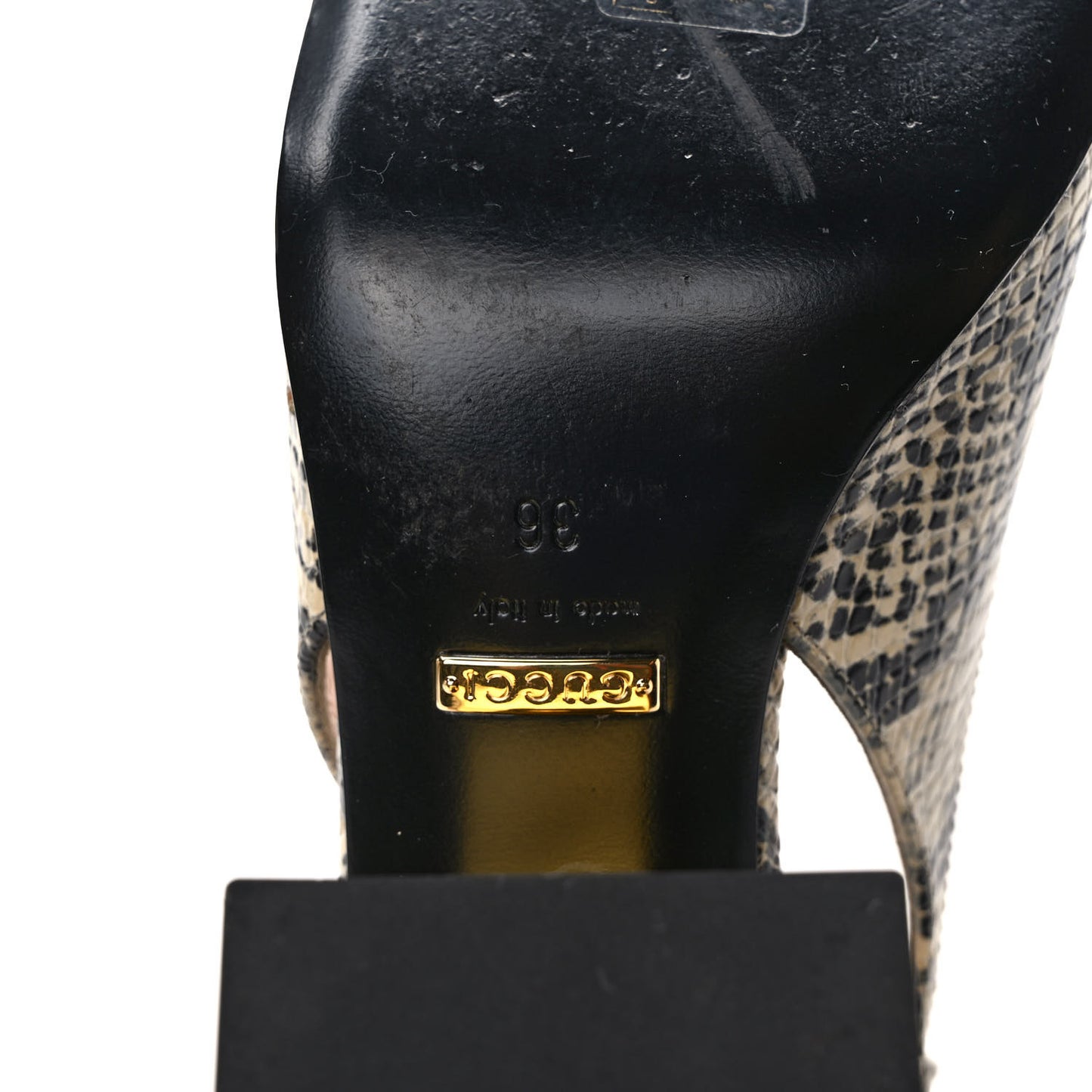 Calfskin Snakeskin Print Horsebit 75mm Slingback Pumps 36 Beige Avana