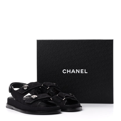 Chanel Fabric Velcro Dad Sandals 38 Black 11 of 11