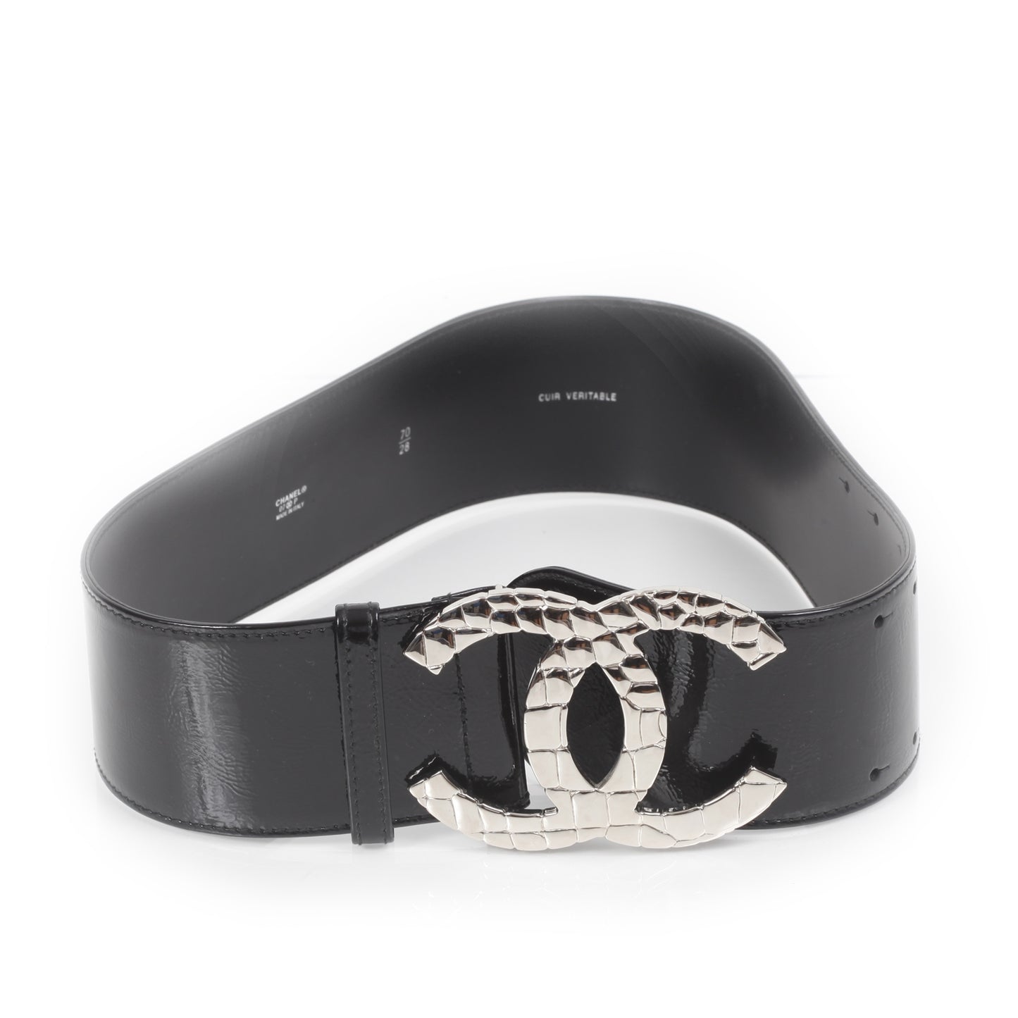 Patent Leather Silver CC Buckle Wide Belt 70 28 Black