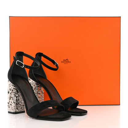 Hermes Suede Goatskin Glam 105 Sandals 36 Black 7 of 9
