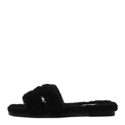 Hermes Woolskin Oran Sandals 36.5 Black 1 of 10