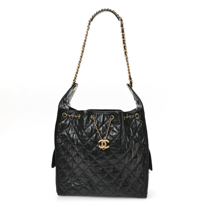 Chanel Shiny Crumpled Calfskin Quilted Medium Chanel 25 Handbag  Black 1 of 11