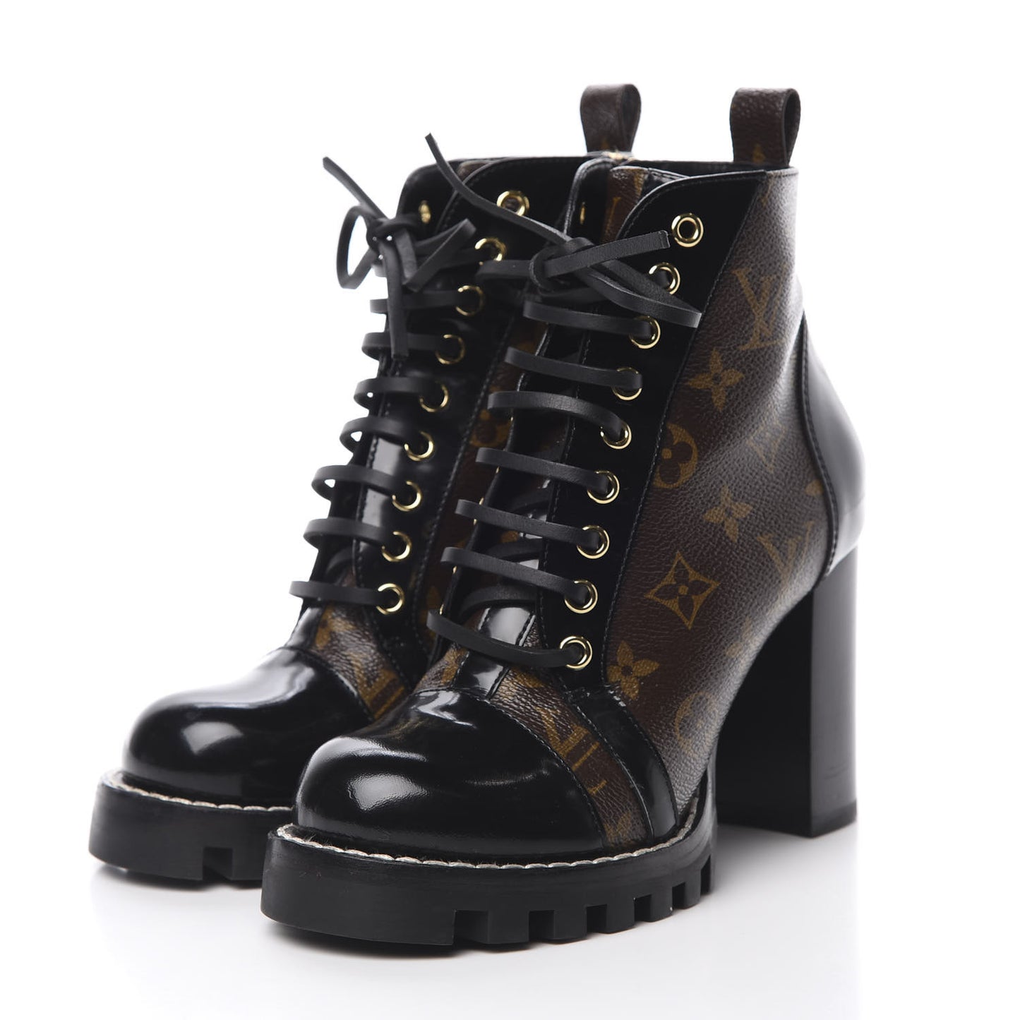 Patent Calfskin Monogram Star Trail Ankle Boots 37 Black