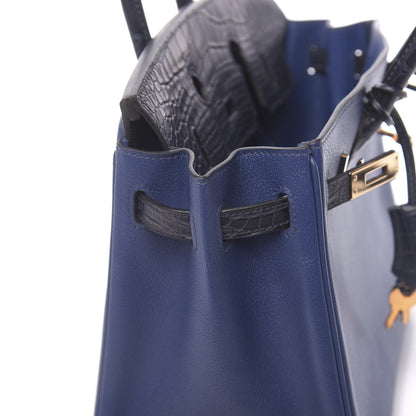 Hermes Taurillon Novillo Matte Alligator Birkin Touch 25 Bleu Saphir Marine 20 of 38