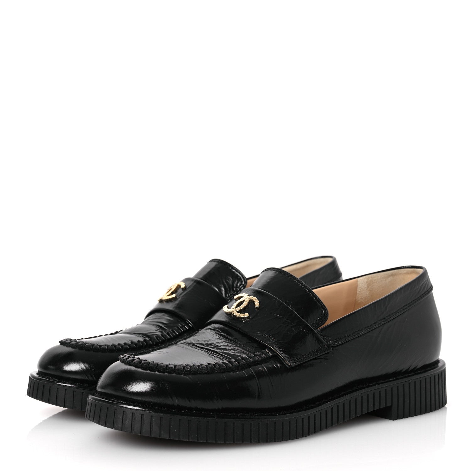 Chanel Shiny Crumpled Calfskin CC Mocassin Loafers 39 Black 4 of 11