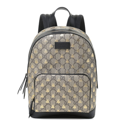 Gucci GG Supreme Monogram Bees Print Small Day Backpack Beige Oro Black 1 of 8