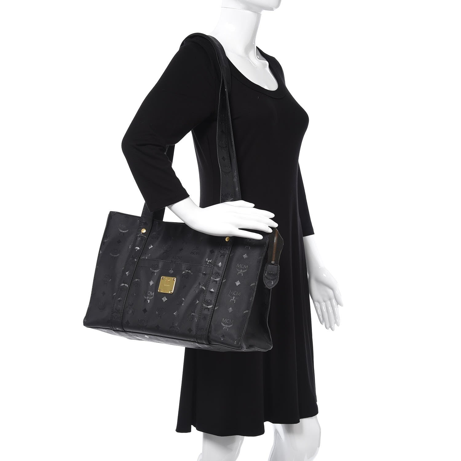 MCM Monogram Coated Canvas Tote Bag Black 2 of 7