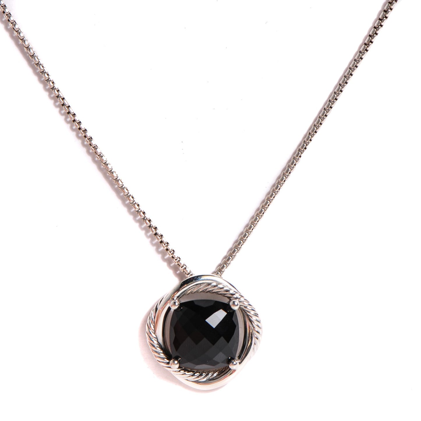 Sterling Silver Black Onyx 14mm Infinity Pendant Necklace