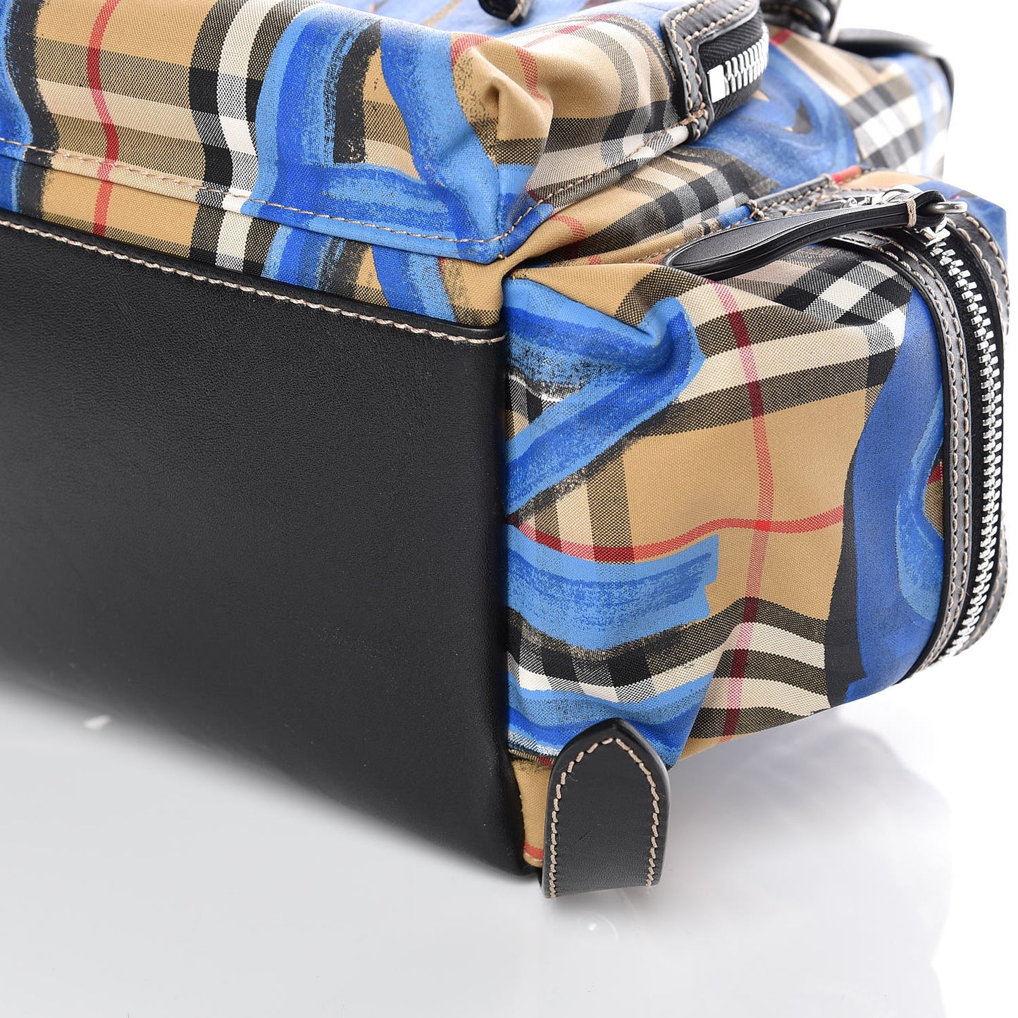 Vintage Check Graffiti Print Medium Rucksack Backpack Blue Antique Yellow
