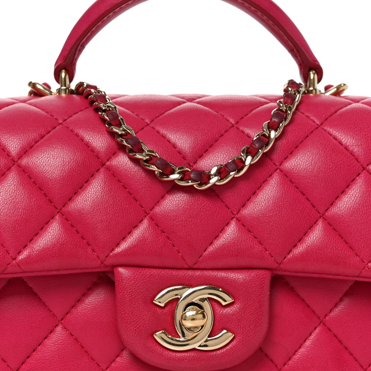 Chanel Lambskin Quilted Mini Top Handle Rectangular Flap Dark Pink Dark Pink 8 of 10