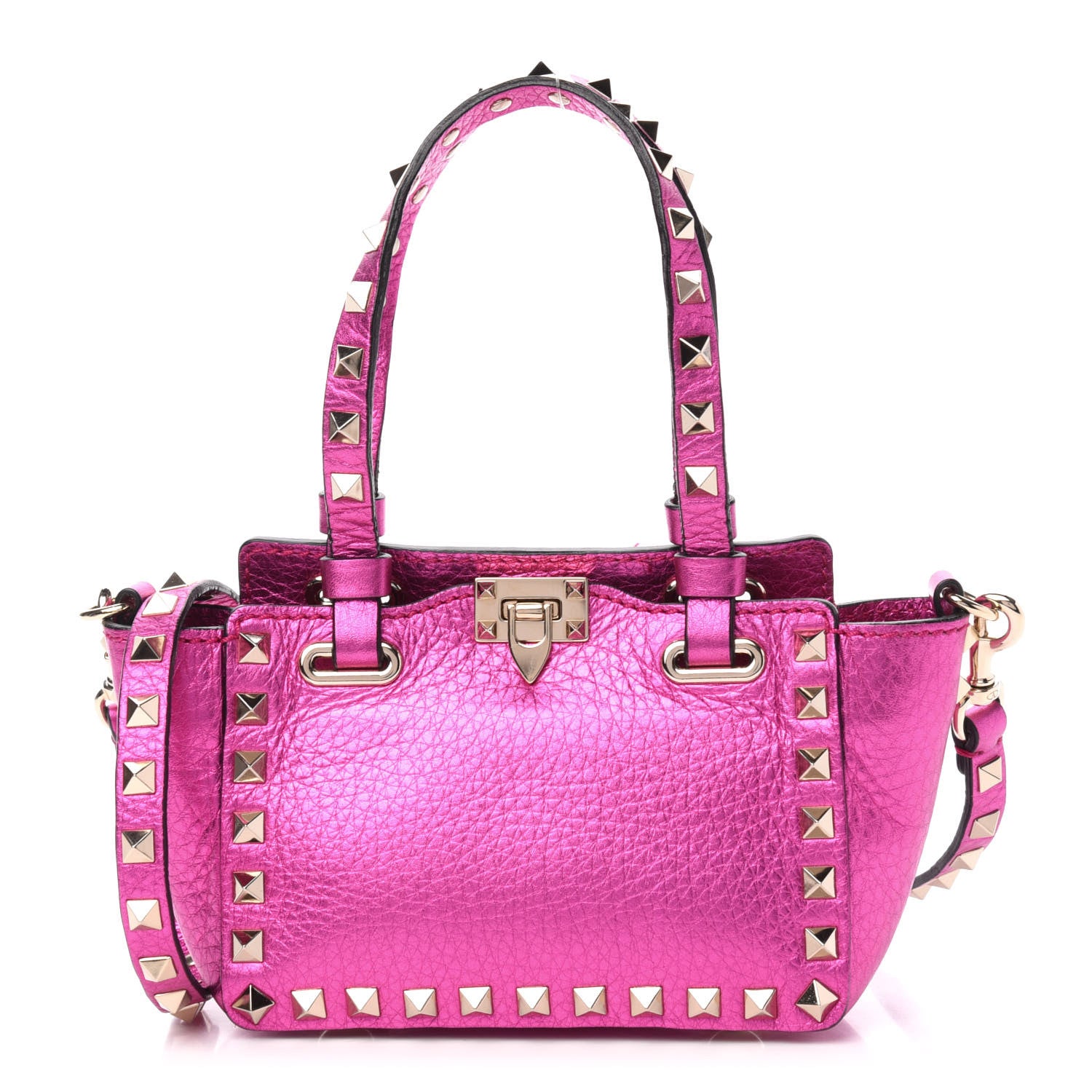 Valentino Garavani Metallic Pebbled Calfskin Micro Rockstud Tote Peony 1 of 14