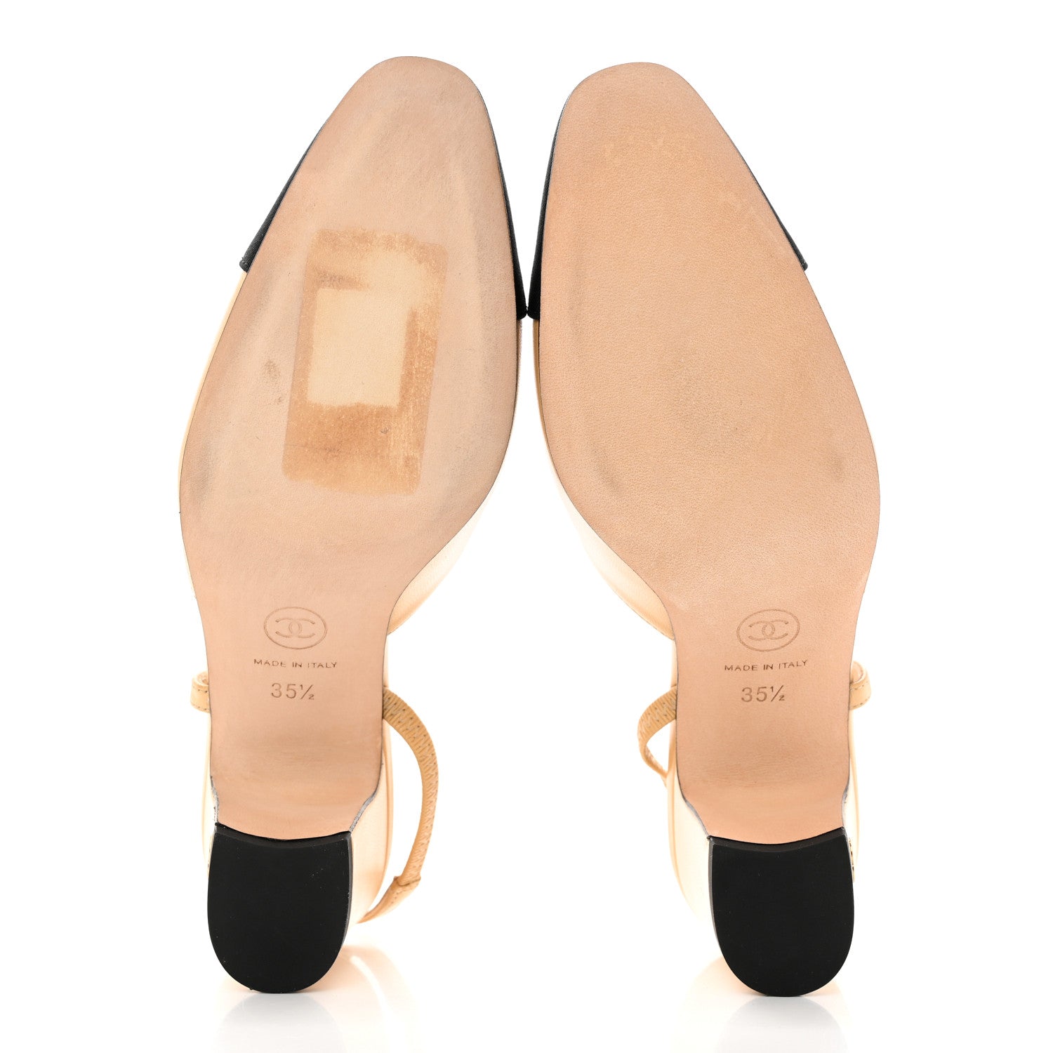 Chanel Goatskin Grosgrain Cap Toe CC Slingback Pumps 35.5 Beige Black 5 of 11