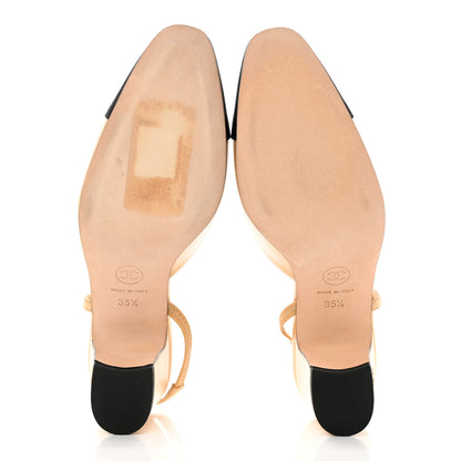 Chanel Goatskin Grosgrain Cap Toe CC Slingback Pumps 35.5 Beige Black 5 of 11