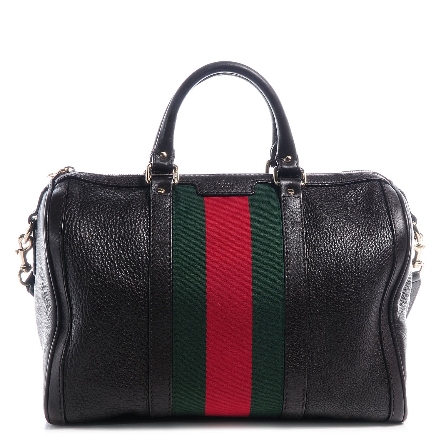 Gucci Web Leather Medium Boston Coffee Brown 1 of 10