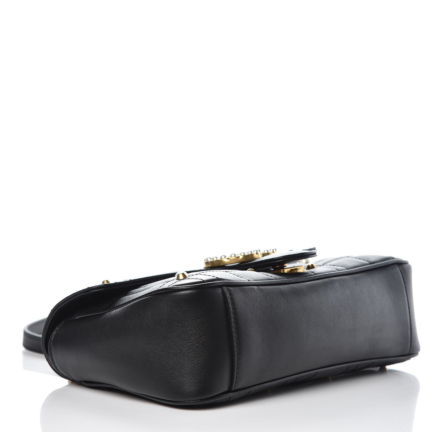 Gucci Calfskin Matelasse Studded Small Pearly GG Marmont Shoulder Bag Black 4 of 7
