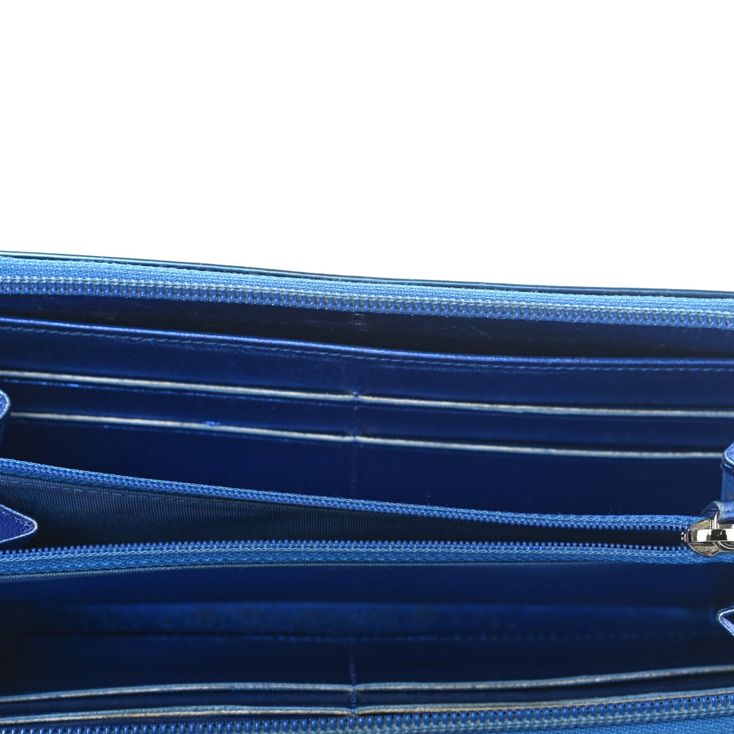 Chanel Metallic Patent Calfskin Quilted Boy L-Gusset Zip Wallet Blue 5 of 10