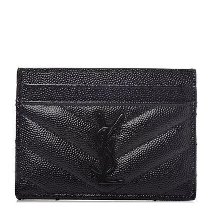Saint Laurent Grain De Poudre Matelasse Chevron Monogram Credit Card Case Black 1 of 7