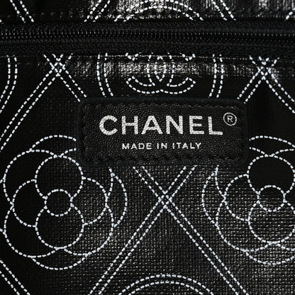 Chanel Coated Canvas Camellia Large Shopping Tote Black Beige 6 of 11