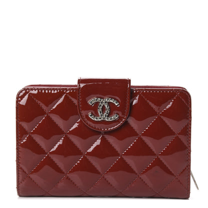 Chanel Patent Quilted Brilliant Zipped Pocket Wallet Dark Red 1 of 10