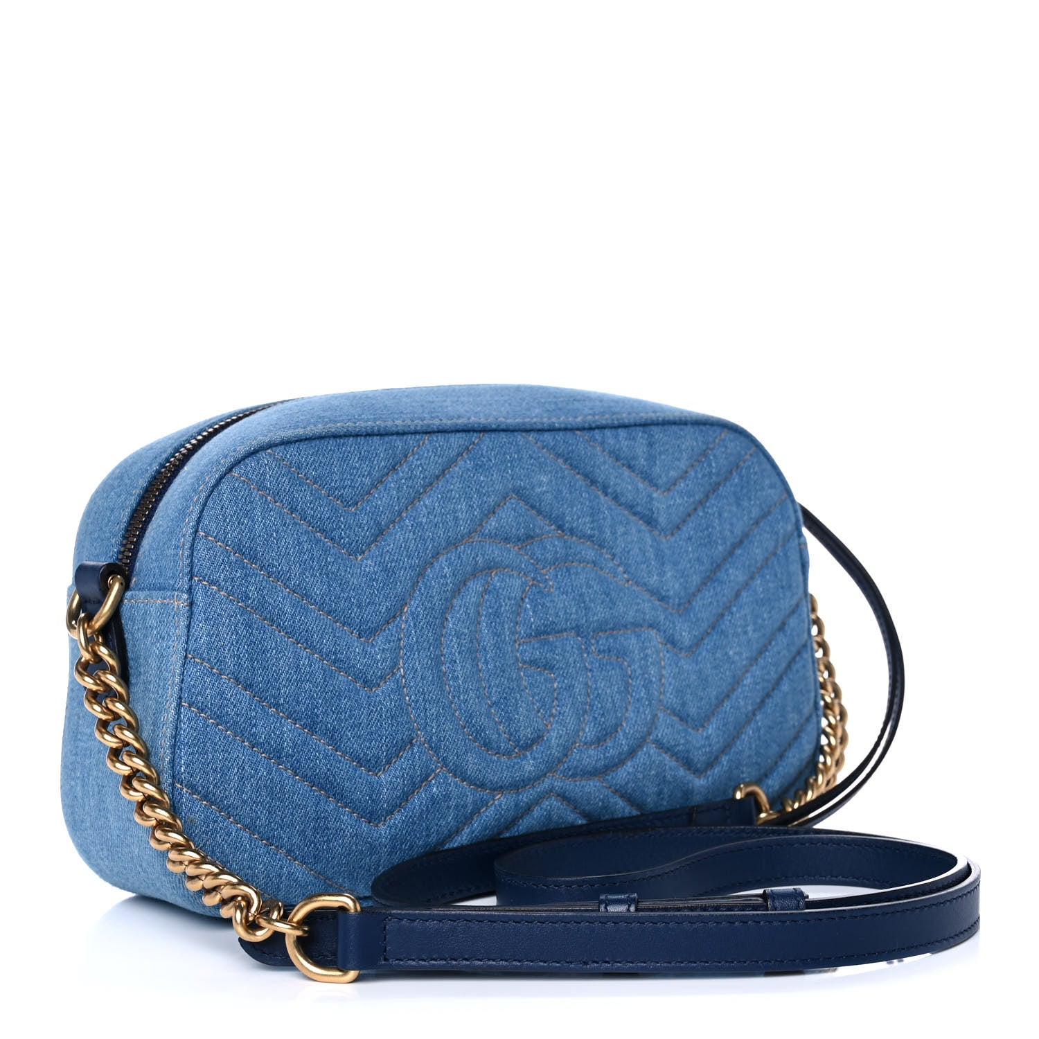 Gucci Denim Matelasse Small Pearly GG Marmont Chain Shoulder Bag Blue 3 of 12