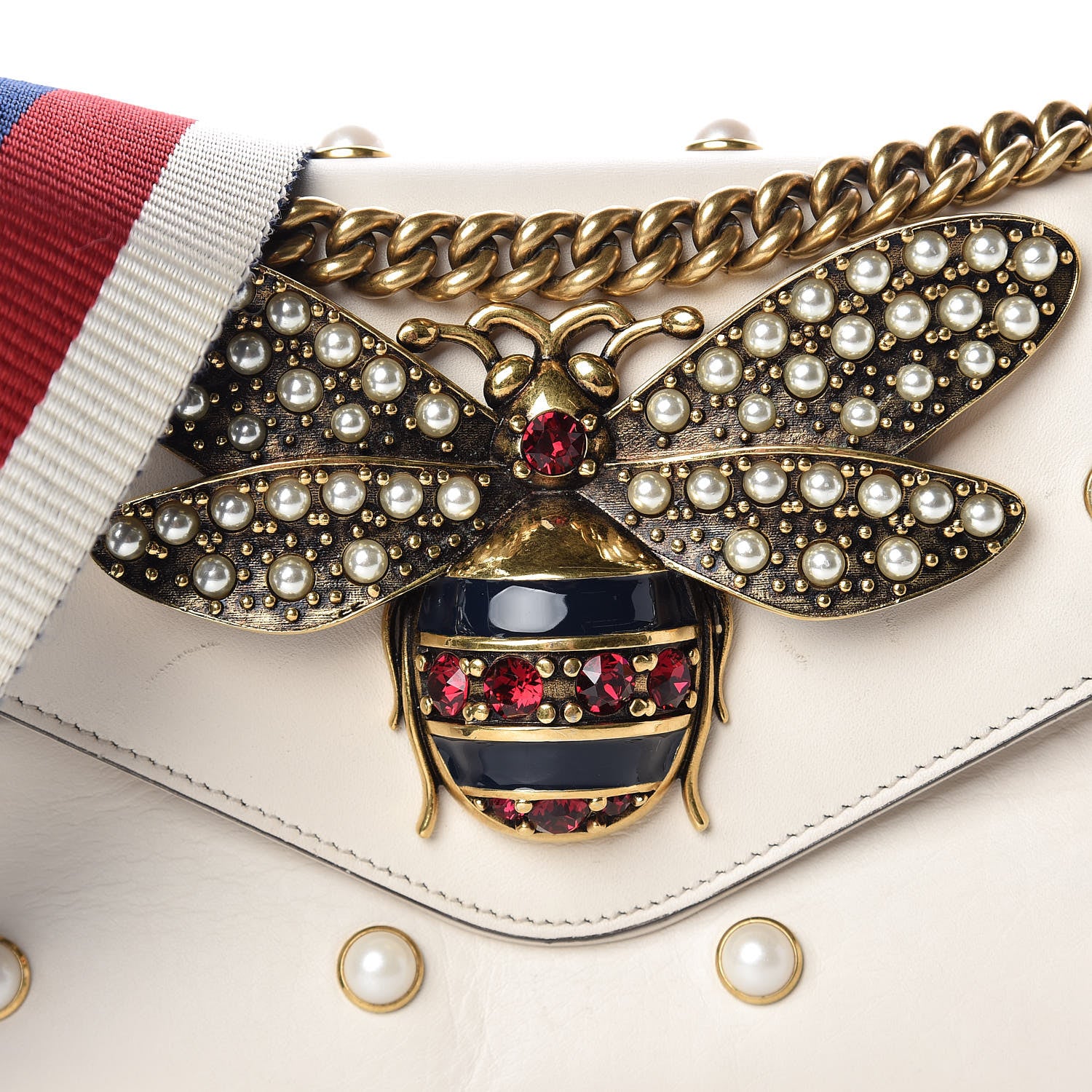 Gucci Nappa Pearl Studded Mini Queen Margaret Broadway Shoulder Bag Mystic White 8 of 12