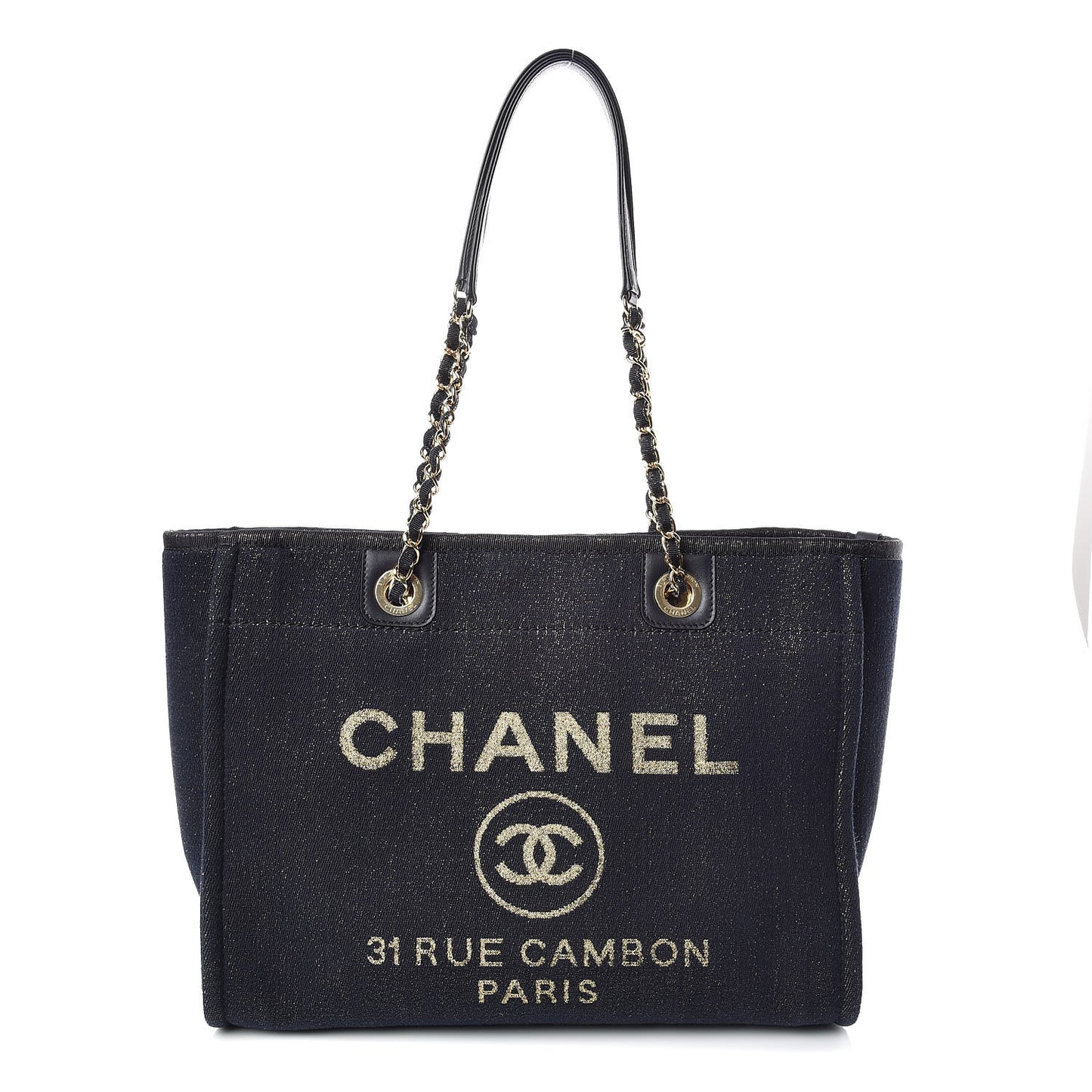 Lurex Canvas Small Deauville Tote Navy Blue Gold