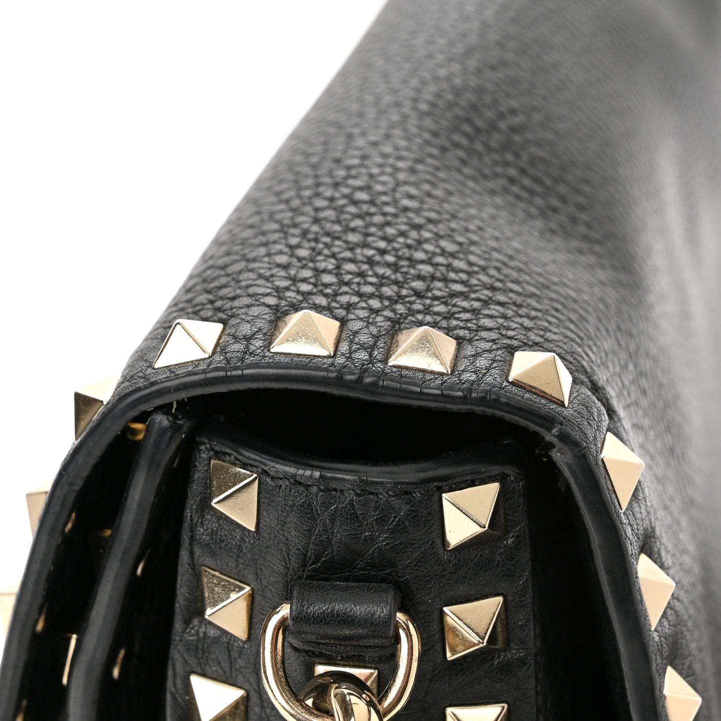 Pebbled Calfskin Medium Rockstud Flap Saddle Bag Black