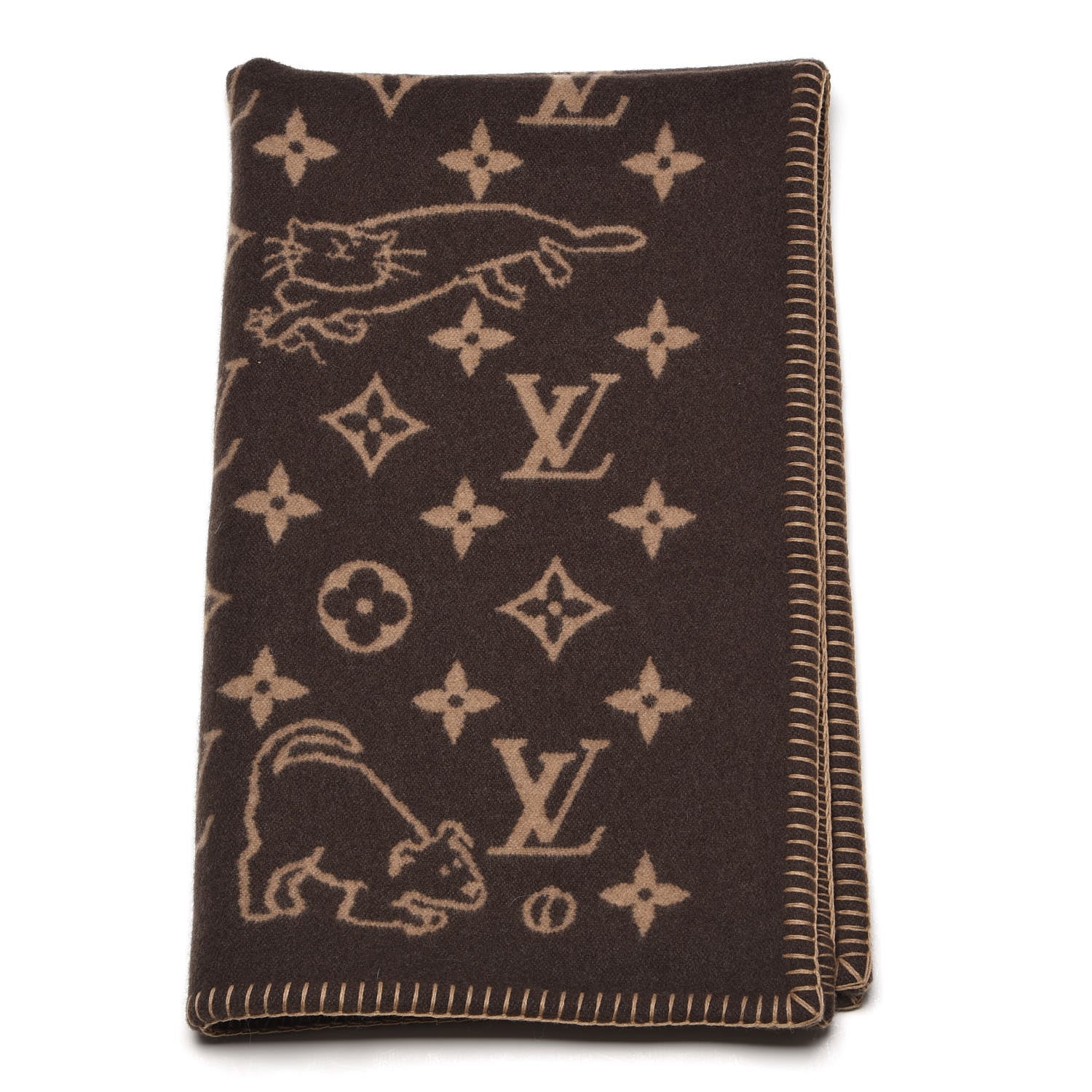 Louis Vuitton Wool Cashmere Catogram Small Blanket Brown 1 of 4