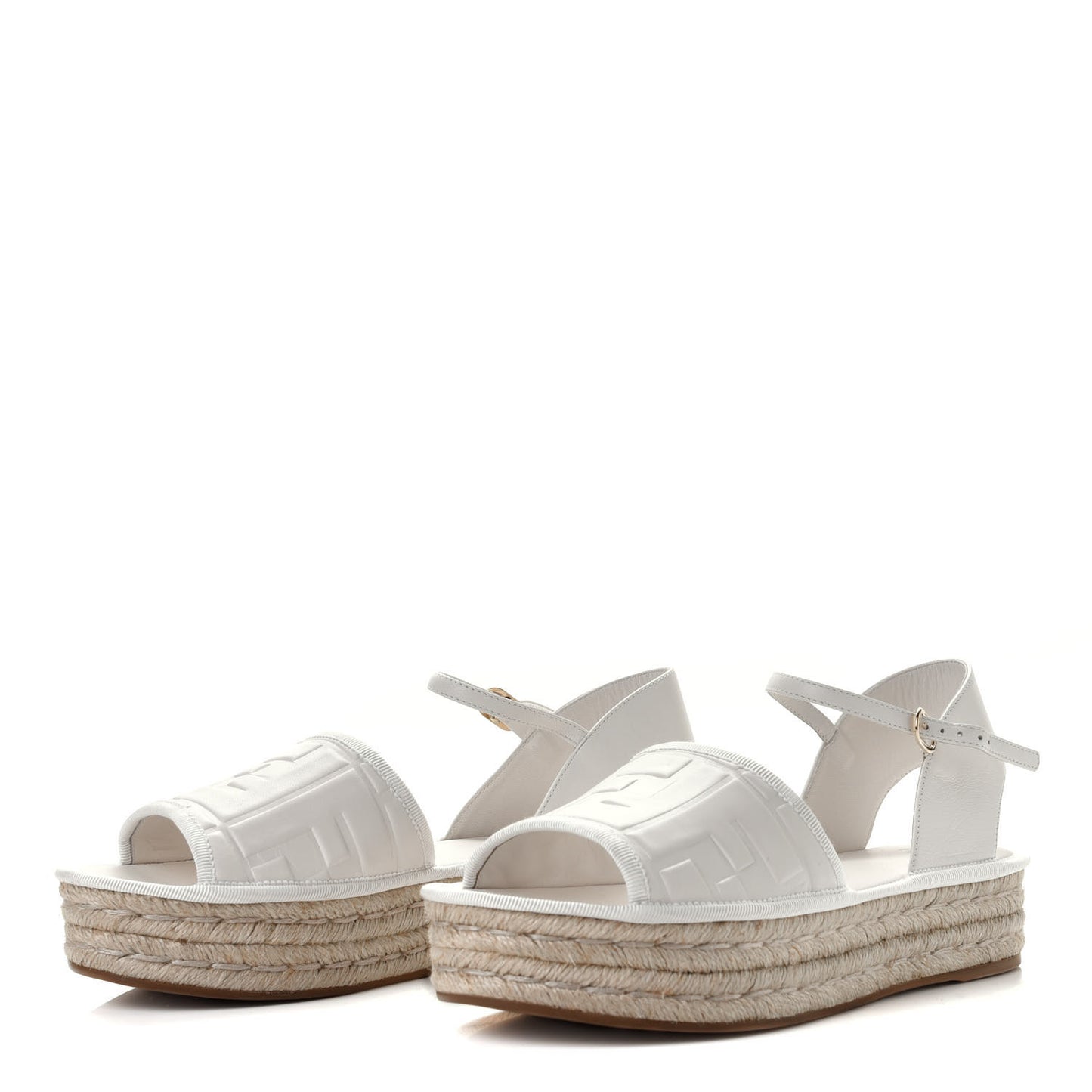 Nappa FF Embossed Espadrille Platform Sandals 37 Snow