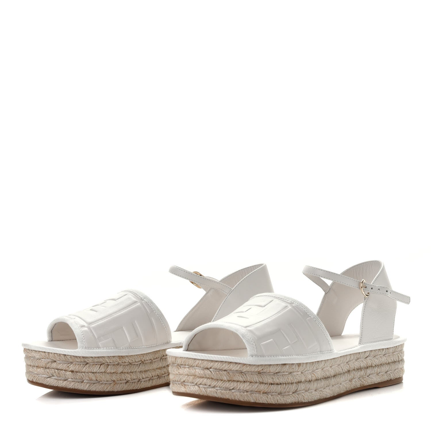 Fendi Nappa FF Embossed Espadrille Platform Sandals 37 Snow 4 of 15