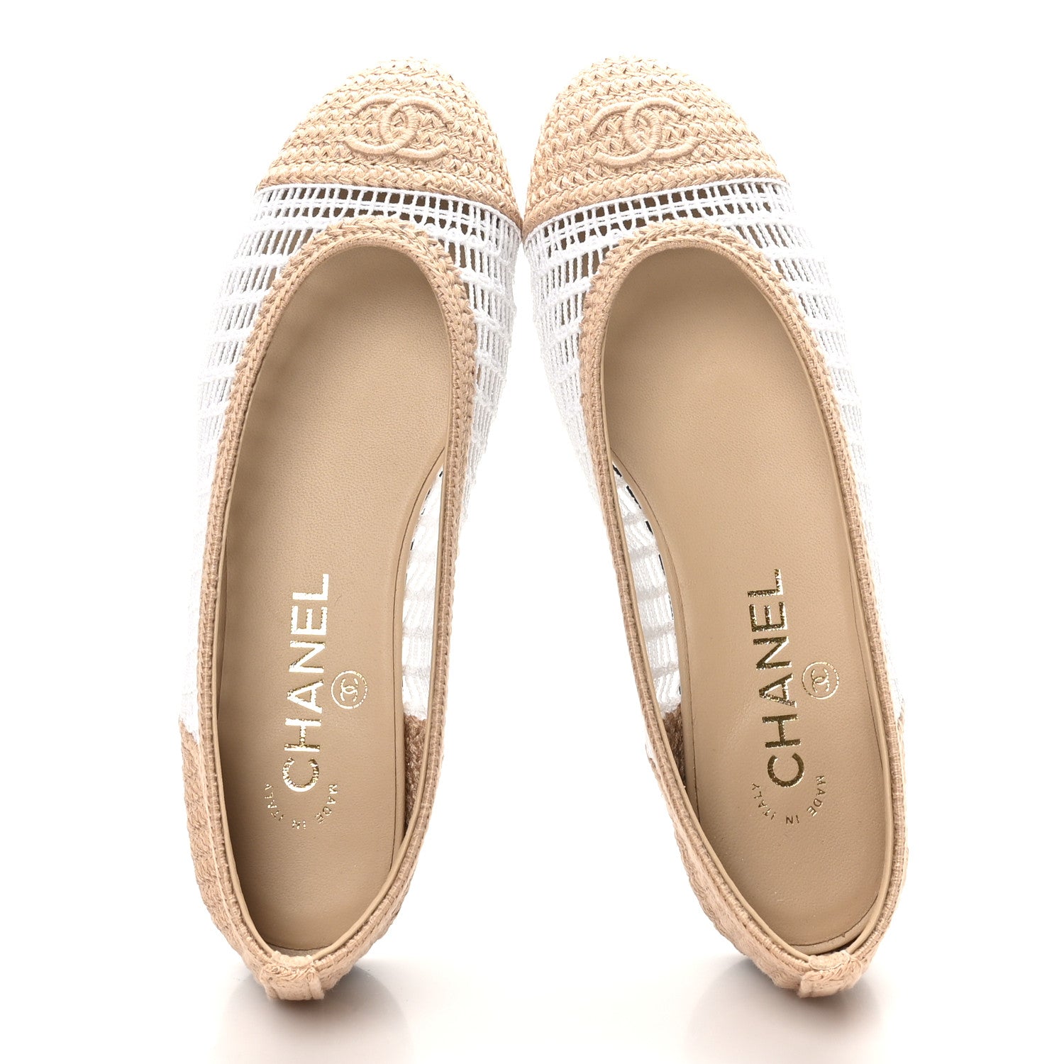 Chanel Raffia CC Cap Toe Ballerina Flats 36.5 White Beige 2 of 8