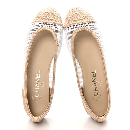 Chanel Raffia CC Cap Toe Ballerina Flats 36.5 White Beige 2 of 8