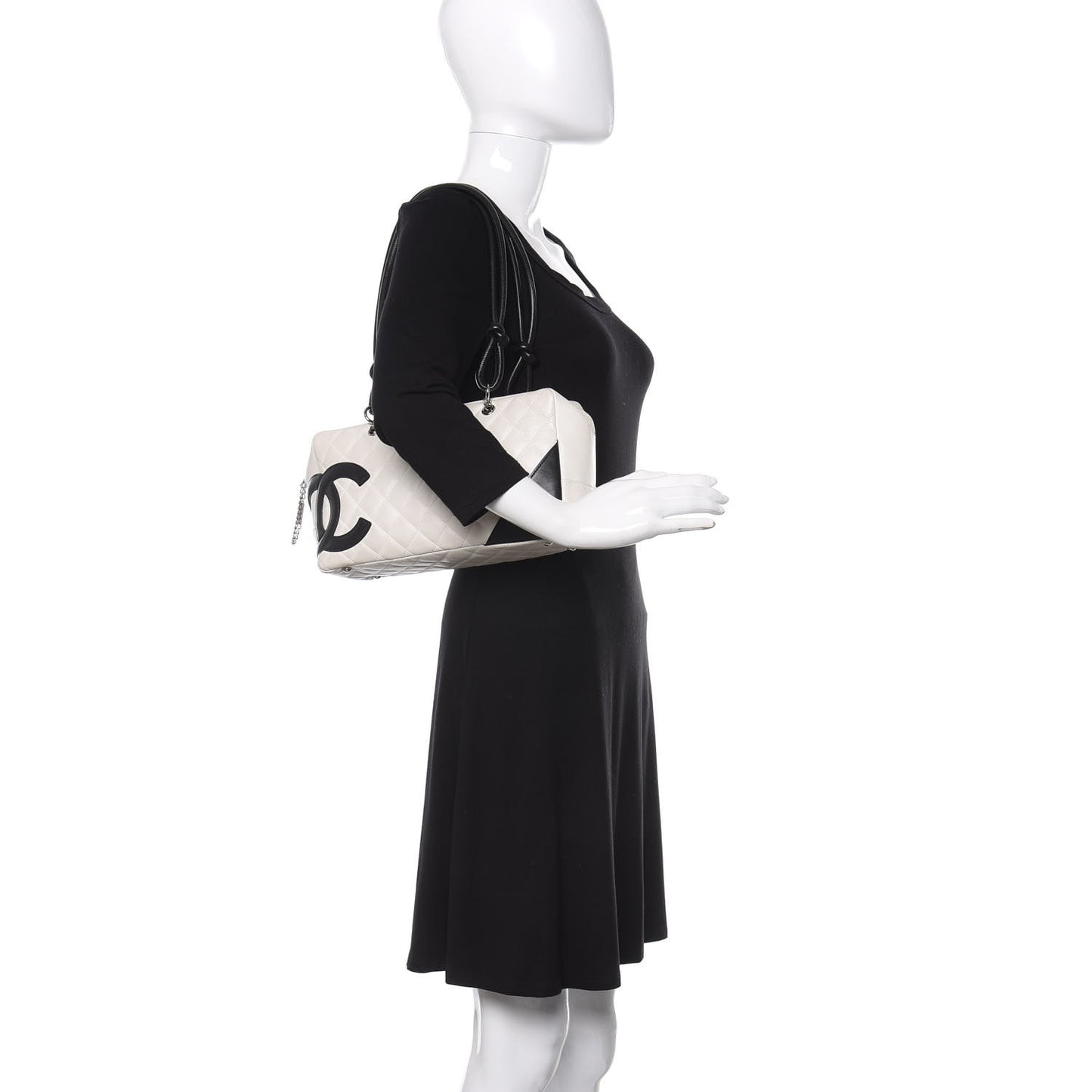 Calfskin Quilted Large Cambon Bowler White Black