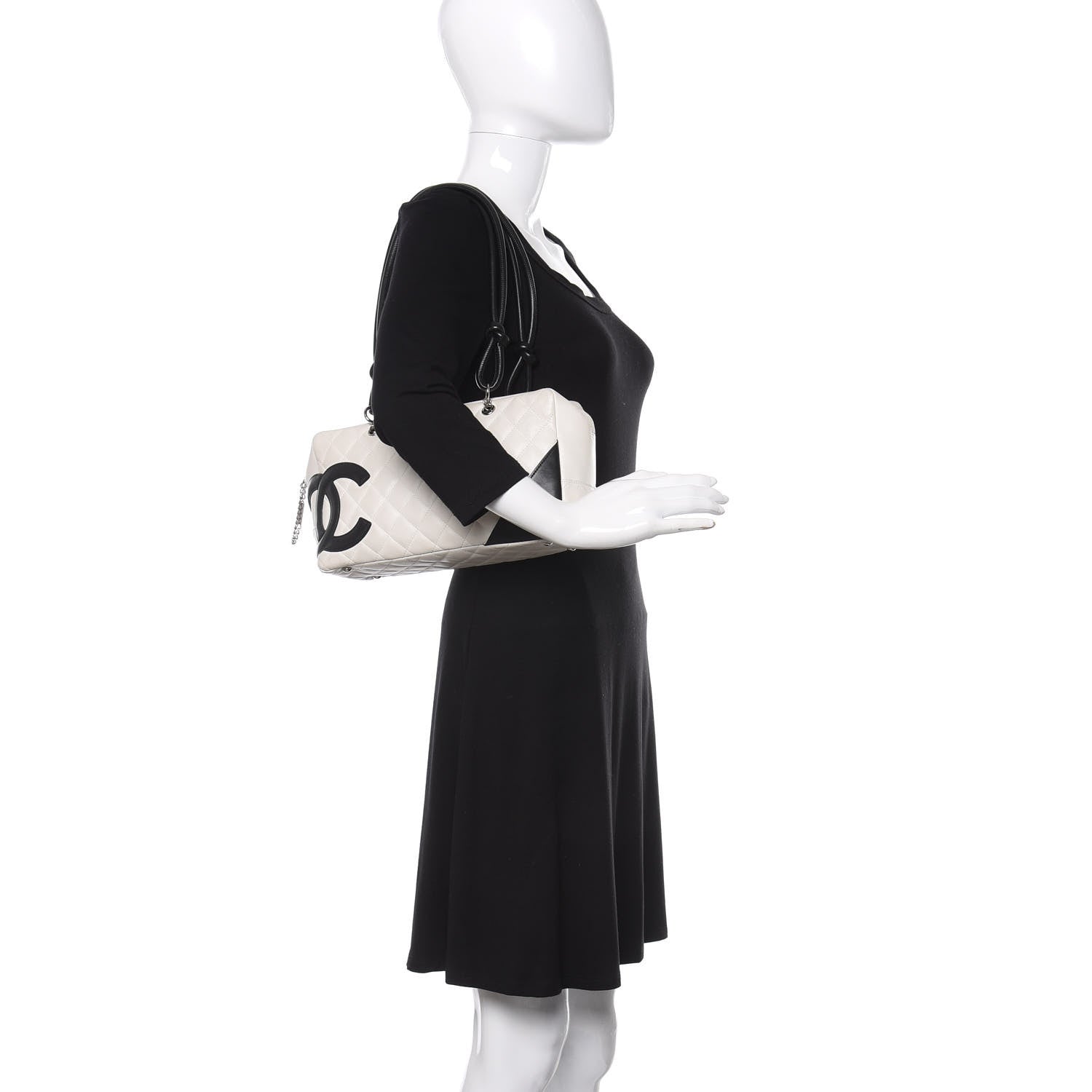 Chanel Calfskin Quilted Large Cambon Bowler White Black 2 of 13