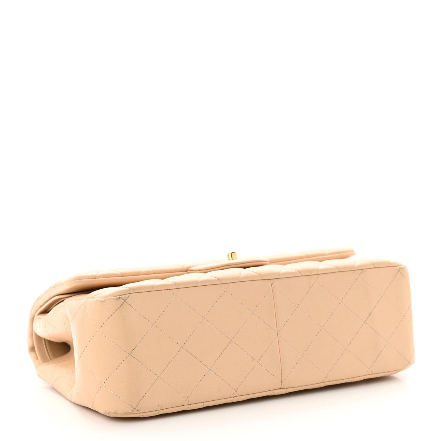 Lambskin Quilted Jumbo Double Flap Beige