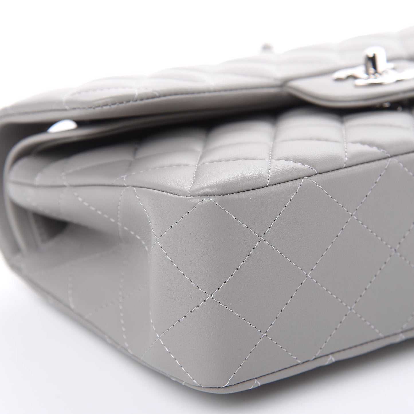 Lambskin Quilted Small Double Flap Grey