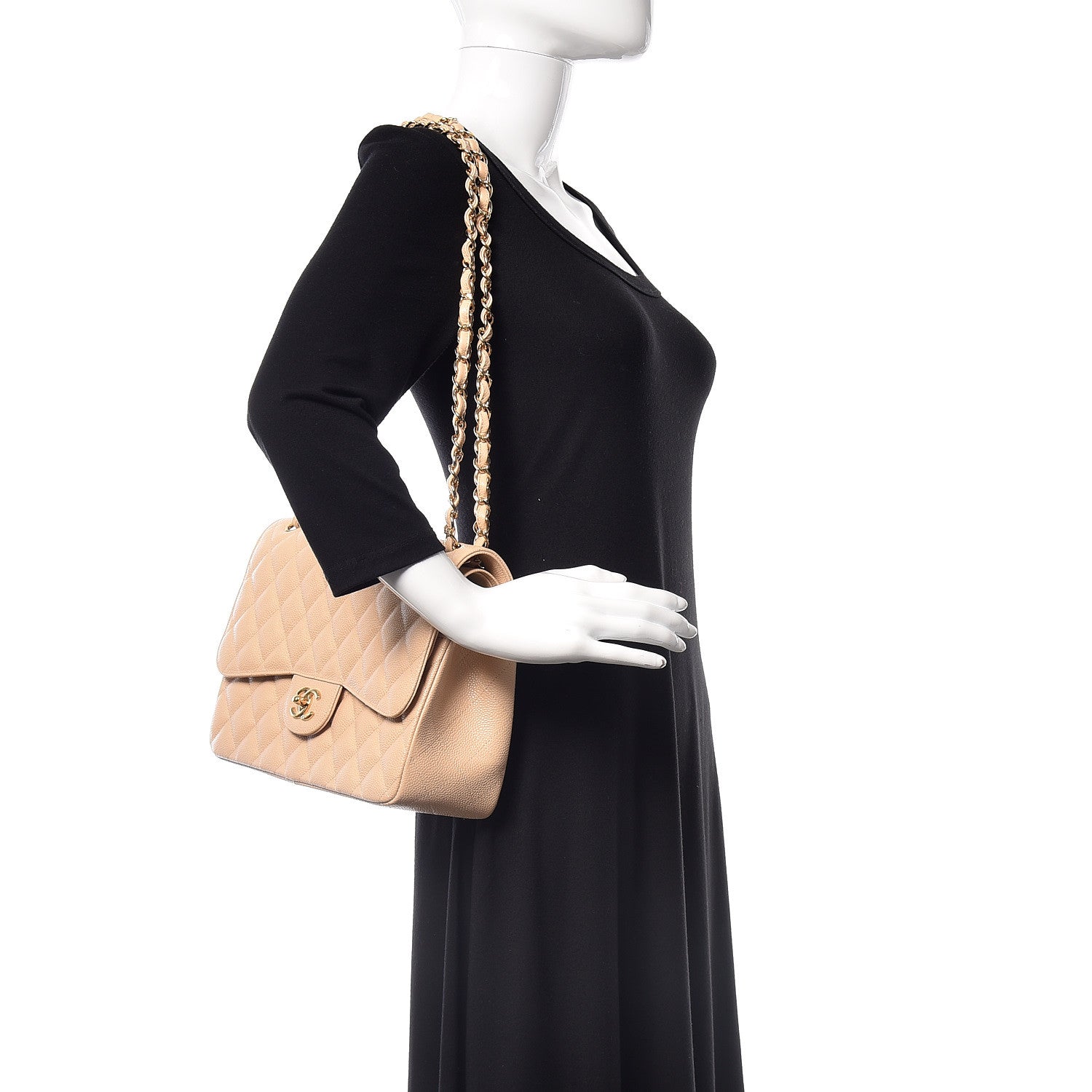 Chanel Caviar Quilted Jumbo Double Flap Light Beige 2 of 10