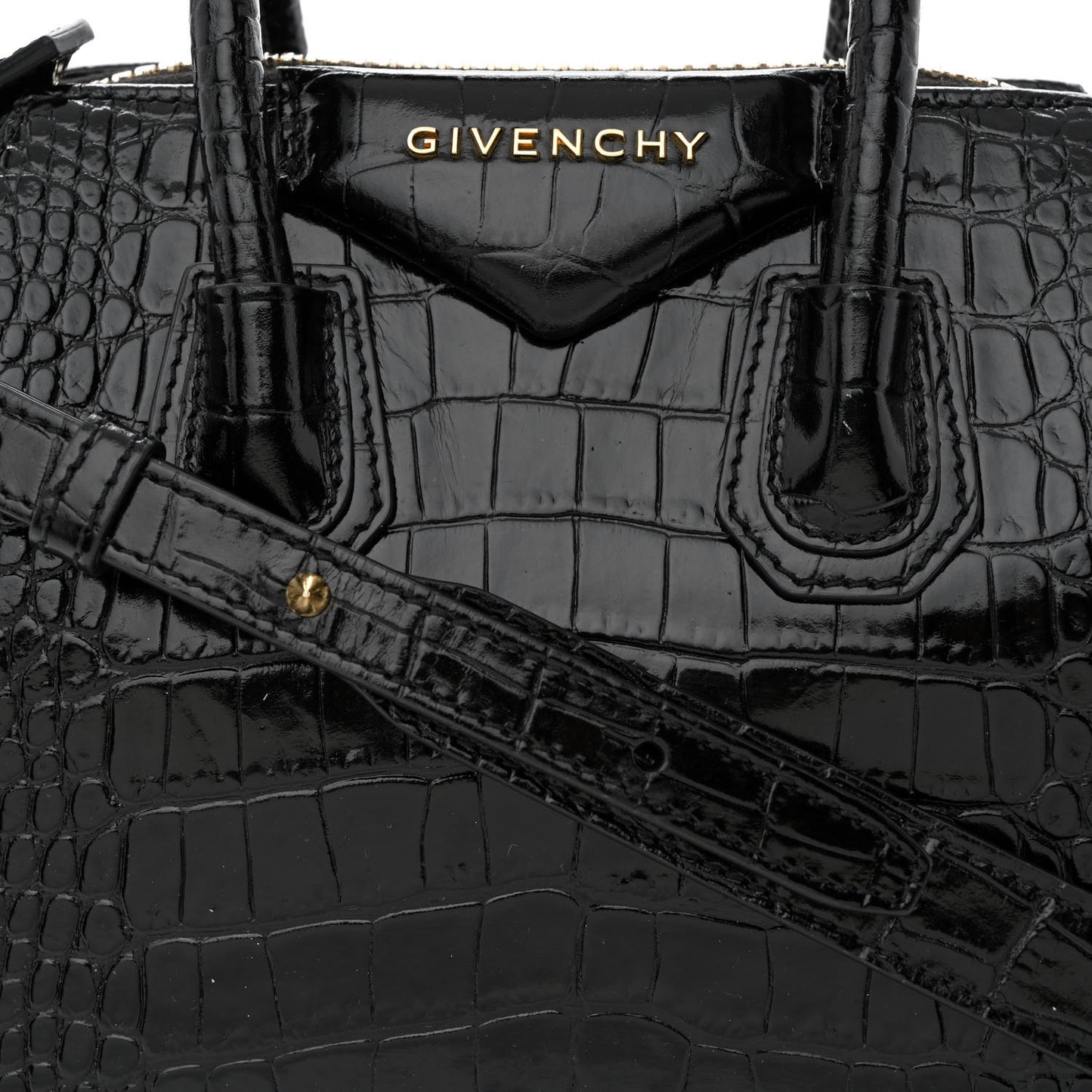 Calfskin Crocodile Embossed Mini Antigona Black