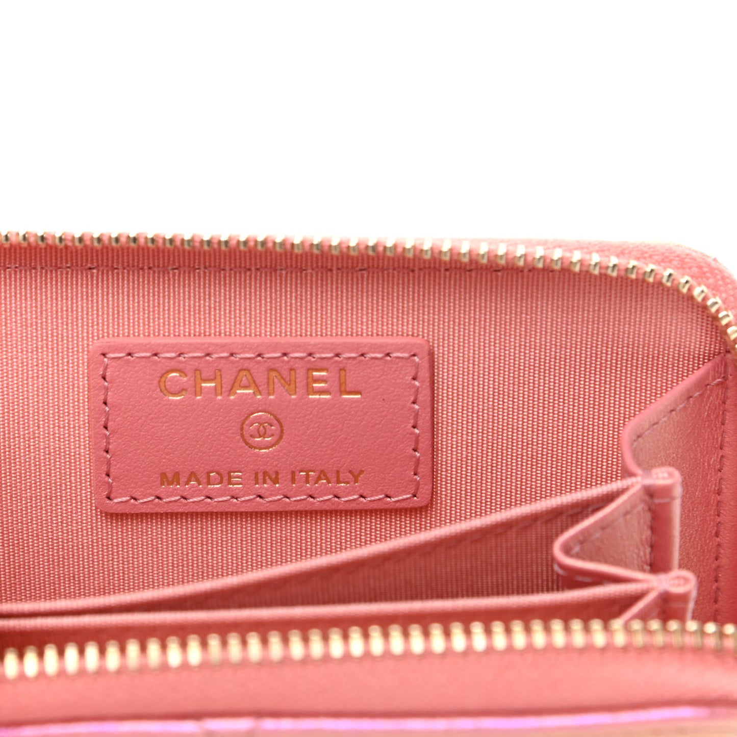 Iridescent Calfskin Quilted Chanel 19 Zip Around Coin Purse Wallet Pink
