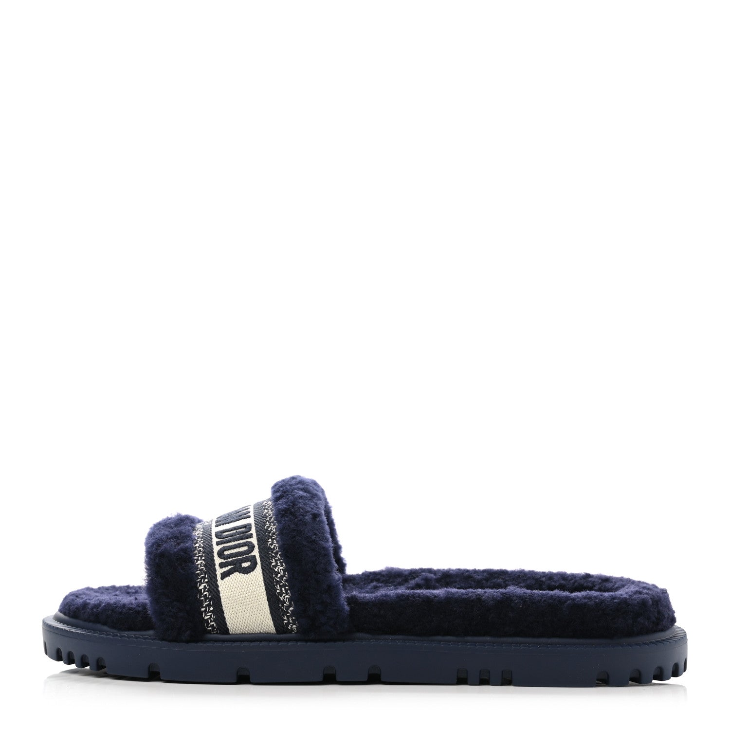Christian Dior Shearling Canvas Embroidered Dway 10mm Slide Sandals 41 Deep Blue Natural 1 of 8