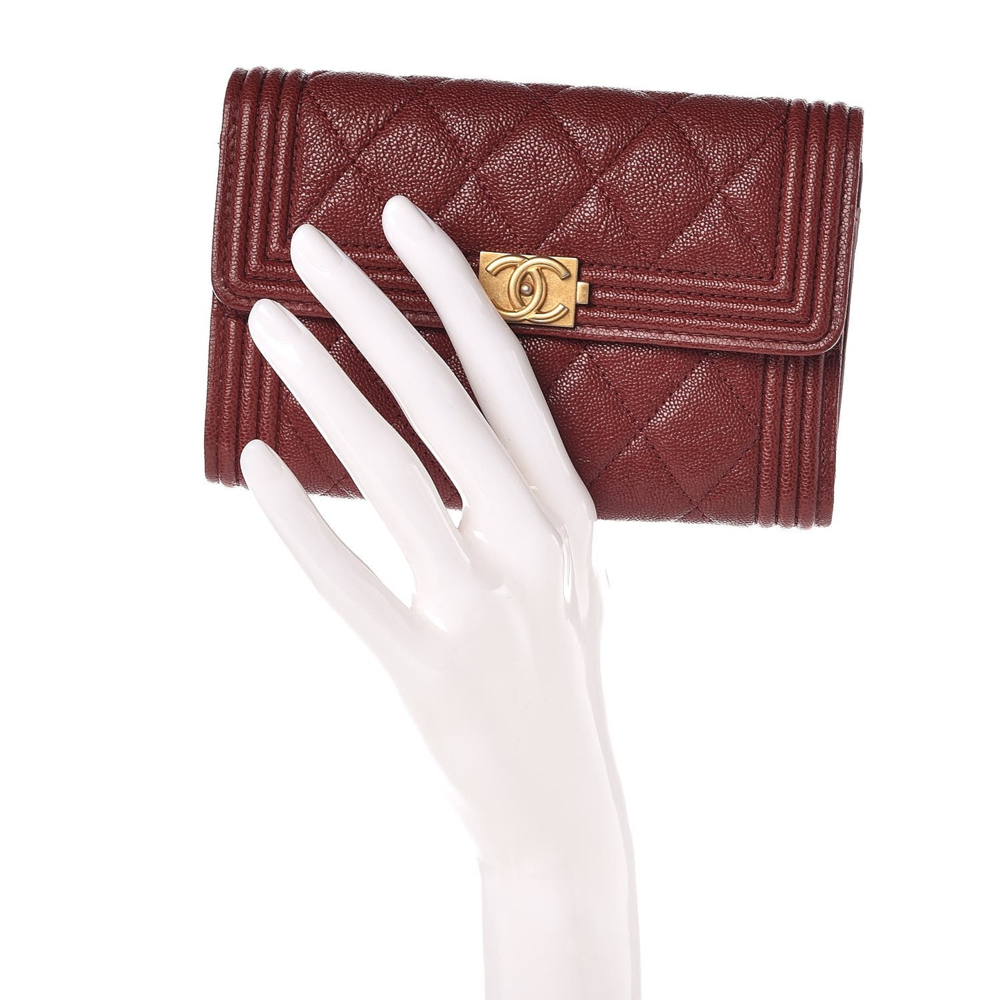 Caviar Quilted Medium Boy Flap Wallet Burgundy